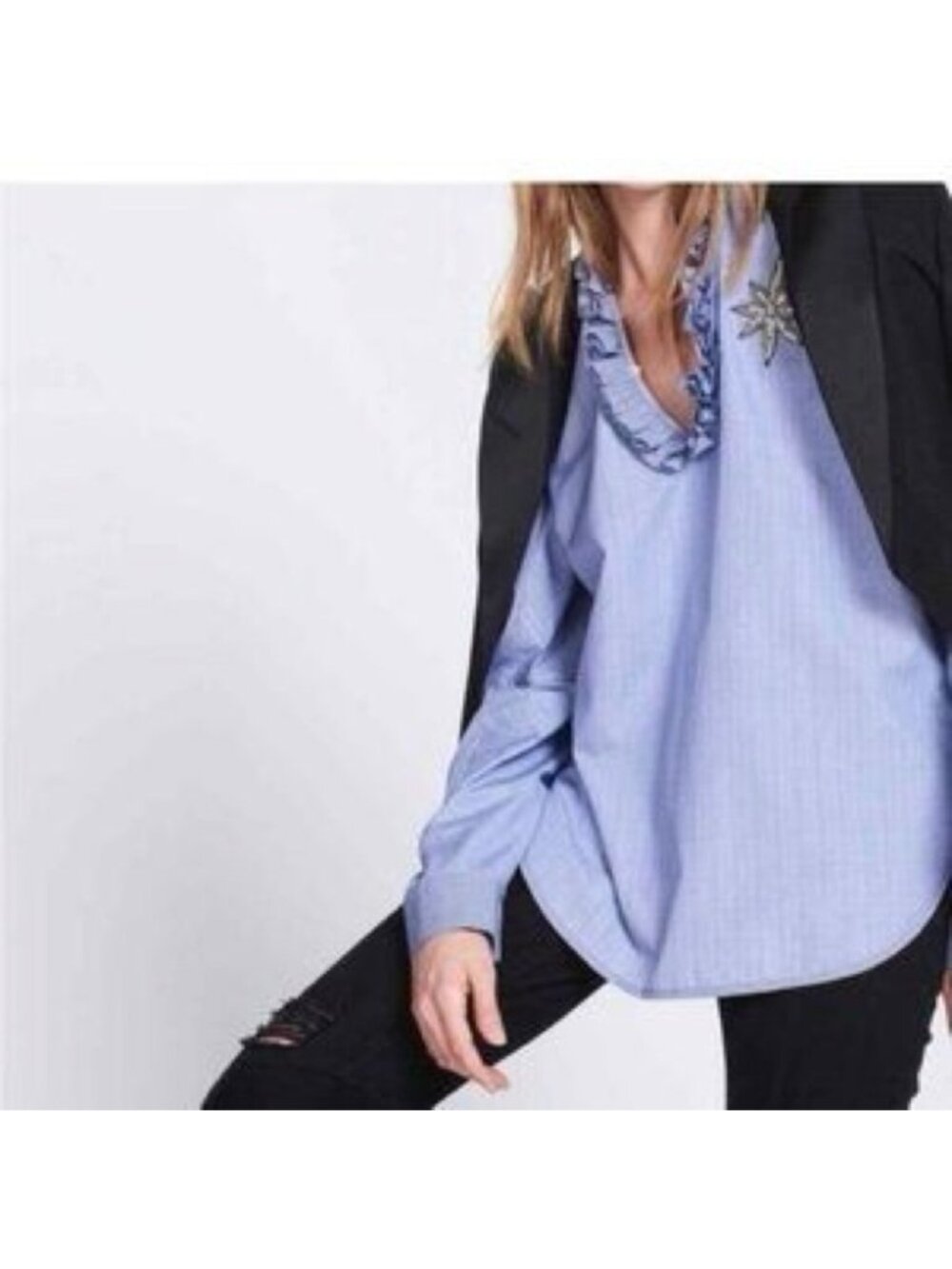 Sandro Sandro Babe Ruffled V-Neck Shirt